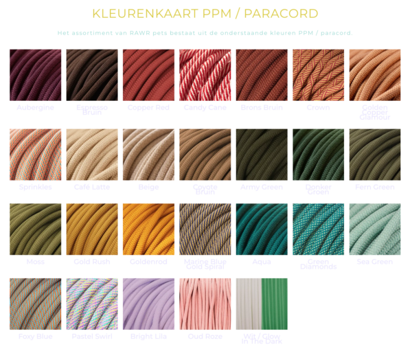 Kleurenkaart PPM paracord RAWR pets Nederland