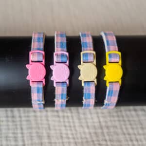 Kattenhalsband Gingham roze blauw Limited Edition safety veiligheid sluiting RAWR pets handgemaakt